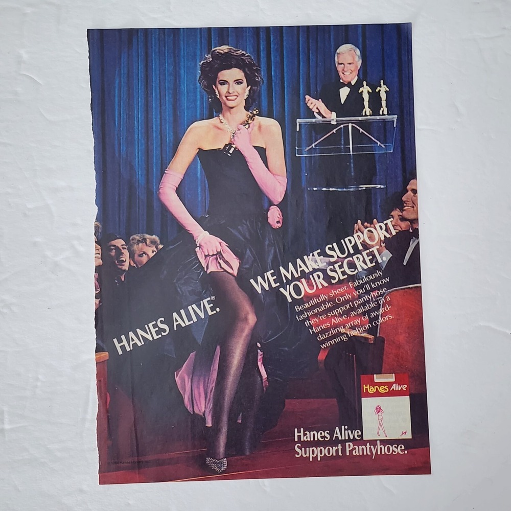 Vintage Print Ad HANES Alive Support Pantyhose movie star legs clipping 1985